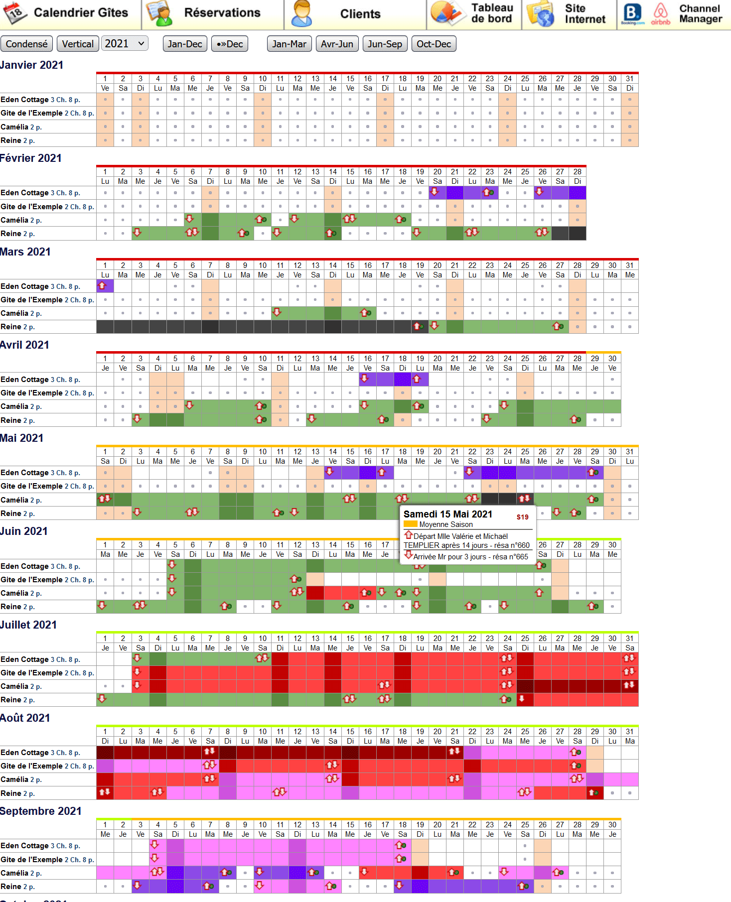 Calendrier des réservations